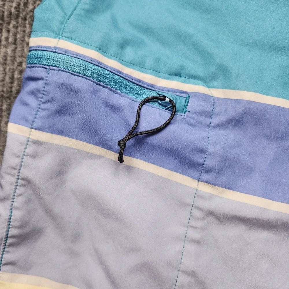 Patagonia Mens Board Shorts Size 30 Blue Yellow Striped Swim Trunks Surf‎